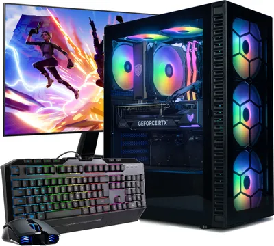 Produktbild von Gaming PC Komplett-Set AMD Ryzen 7 5700G - Radeon VEGA - 500GB SSD - 32GB DDR4 - Windows 11 Pro - W-LAN - MSI 27" TFT - Tastatur/Maus - RGB Tower