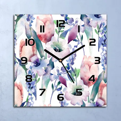Produktbild von Wanduhr Echt-Glas-Küchenuhr Frühlingsblumen Quarz Lautlos 30x30 Deko Bilder
