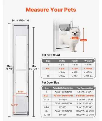 Immagine prodotto di SucceBuy: porta per animali domestici per porte scorrevoli in vetro, regolabile in altezza da 1927 a 2049 mm, telaio in alluminio con sportello, chiudibile a chiave, adatta a cani di taglia media, porta girevole a 180°