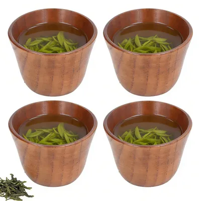 Immagine prodotto di Set di 4 tazze in legno di jujube, capacità 75 ml, stile retrò, ideali per tè, caffè e latte