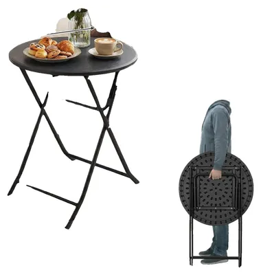 Image de Table pliante, structure en acier, portable et stable, ronde, 60 cm, noire