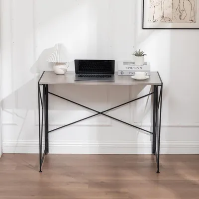 Zdjęcie produktu dla Biurko składane 99x50cm - biurko komputerowe składane i oszczędzające miejsce w 8 sekund, wygląd drewna MDF do domowego biura i gabinetu, natura