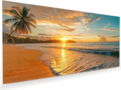 Produktbild von Glasbild 60x30cm in XXL für Wohnzimmer, Schlafzimmer Motiv Sonnenuntergang Strand