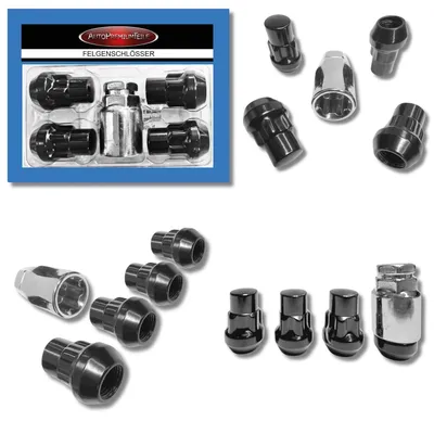 Produktbild von Felgenschloss M12x1,5 Kegelbund 60° kompatibel mit Ford Hyundai Jeep Kia Mazda Opel SsangYong Volvo schwarze Felgenschlösser im Set