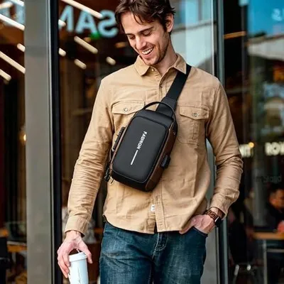 Produktbild von Diebstahlsichere Umhängetasche, Brusttasche für Herren und Damen, wasserdichte Sling Bag, Schultertasche mit Reißverschluss, verstellbare kleine Tasche für Outdoor-Sport und Wandern, Schwarz