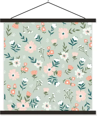 Produktbild von MuchoWow® Textilposter Blumen - Farben - Pastell 90x90 cm mit schwarzem Rahmen - Magnetisches