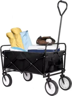 Produktbild von Bollerwagen – Schwarz – Faltbarer Garten- und Strandwagen – Mit Schiebestange – Geländegängig – 115kg Tragfähigkeit