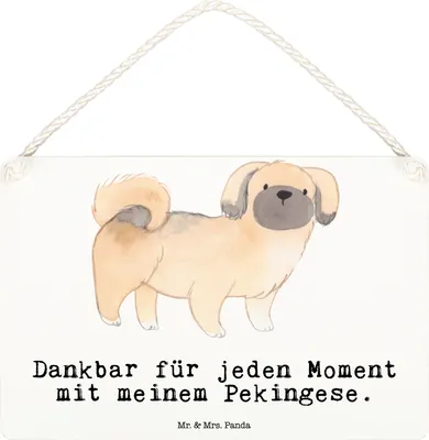 Produktbild von Mr. & Mrs. Panda Schild Pekingese Moment DIN A6 - Weiß - Geschenk, wandtafel, Wandbild Holz, Türschild, holzbild, Peking-Palasthund, Pekinese, Holzschild