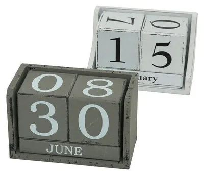 Produktbild von Dauerkalender Würfel Holz grau/weiss L.17 cm B.11cm H.9 cm Stückpreis