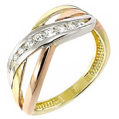 Produktbild von Glare958 Goldring 14 Karat Gelb- Weiß- Rotgold mit Zirkoniumdioxid, Gr. 48, Ringbreite 2,0 mm, Oberseite 7,0 mm