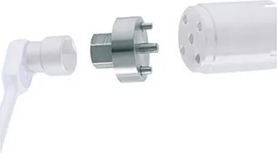 Three parts of a tool assembly are shown against a white background. The parts are arranged from left to right, with space between them.