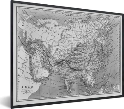 Produktbild von MuchoWow® MuchoWow® Gerahmtes Poster Klassische Weltkarte schwarz/weiß 80x60 cm - Poster mit zchwarzem Bilderrahmen - Schwarzem - Mit Gestell