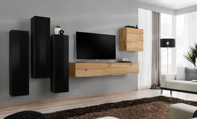 Immagine prodotto di Parete attrezzata per soggiorno RIONATA 3 - nera / rovere wotan