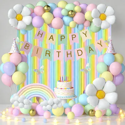 Immagine prodotto di Omgoods - Set di decorazioni per feste in colori pastello, con palloncini e altri articoli decorativi