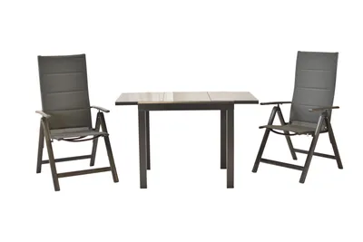 Produktbild von Merxx Gartenmöbel Set Taviano 3tlg., 2 Klappsessel, Semi Balkonausziehtisch 80 (120) x 70 cm - Aluminium/Textil