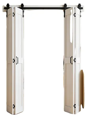 Immagine prodotto di Porta scorrevole a libro VEVOR in stile porta da fienile, 1829x2134 mm, in MDF, con set di ferramenta, design a telaio a H salvaspazio e pannelli preassemblati, porta scorrevole a libro per camera da letto e soggiorno, bianca