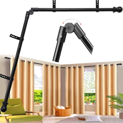 Image de Barre de rideau en forme de L, robuste, réglable de 2,5 à 345,4 cm, avec connecteur rotatif à 180°