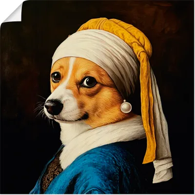 Produktbild von ARTland Poster Der Corgi mit dem Perlenohrring Größe: 50x50 cm