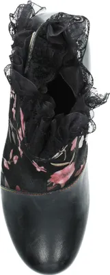 Produktbild von Laura Vita Damen Stiefelette Leder Spitze Rüsche Blumen Absatz Trend Magalieo 26, Größe:39 EU, Farbe:Schwarz