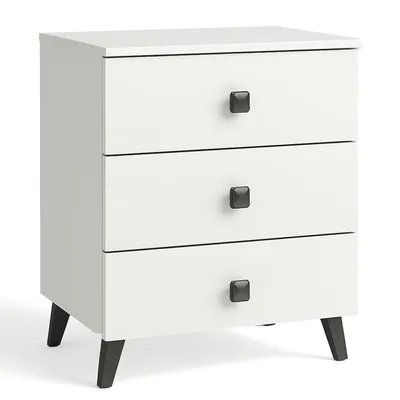 Produktbild von Nachttisch – Nachtkommode – Nachtkästchen– MOBI – Weiß Matt – 40 cm – Moderner Beistellschrank mit drei Schubladen und elegantem Design