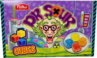 Obrázok produktu pre Dr Sour Cube kyslé ovocné žuvačky a cukríky s intenzívnou chuťou 90g