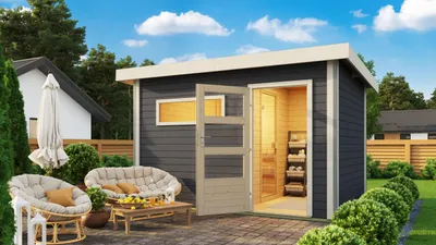 Image de Sauna de jardin Karibu Saunahaus Skrollan 2 gris 38mm sans poêle moderne