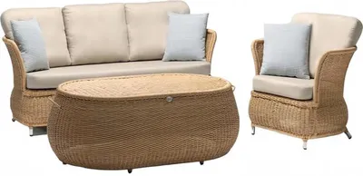 Produktbild von Robuste Sofa 3-Sitzer Garten Rattan Garnitur Edler Couchtisch Gartenmöbel Sessel