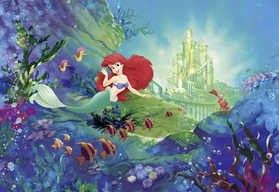 Zdjęcie produktu dla Disney fototapeta Zamek Ariel niebieskim,zielonymIczerwonym - 612209 - 368 x 254 cm