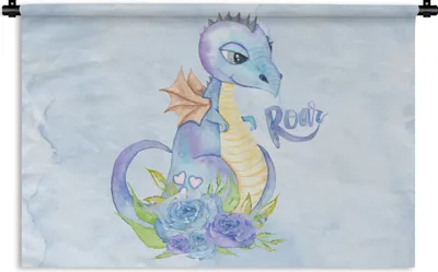 Produktbild von MuchoWow® Wandteppich Wandbehang Dino - Kinderzimmer - Aquarell - Jungen - Kinder 60x40 cm Tapisserie Dekoration Wandtuch - Wanddekorationen