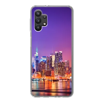 Produktbild von MuchoWow® Handyhülle Schutzhülle Hülle für Samsung Galaxy A32 5G New York - Skyline - Lila Silikon Softcase Handy Hülle - Softcase