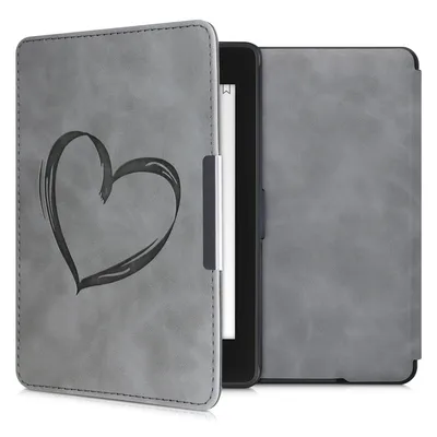 Produktbild von kwmobile Hülle kompatibel mit Amazon Kindle Paperwhite Hülle - Kunstleder Cover - Herz Brush Grau