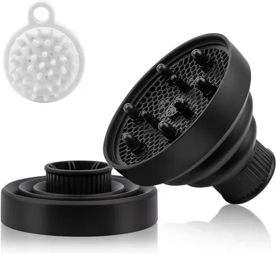 Produktbild von Haartrockner-Diffusor – Lockenverstärker – Für verschiedene Frisuren – Klappbares Design – 4-5 cm großer Aufsatz – Schwarz