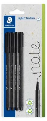 Productafbeelding van STAEDTLER® 334-9 BK4 Fineliner triplus rPP, zwart, set van 4 stuks