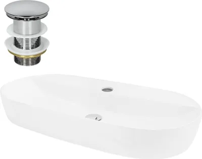 Produktbild von LuxeBath Waschbecken Aufsatzwaschbecken Oval, 80x40x12 cm, Weiß, aus Keramik, inkl. Ablaufgarnitur ohne Überlauf