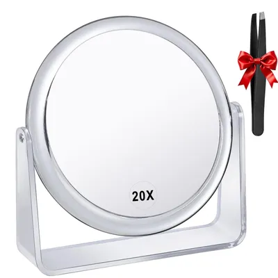 Imagen del producto de Espejo de maquillaje de doble cara, con aumento de 1X/10X, giratorio 360°, ideal para el baño y para viajes