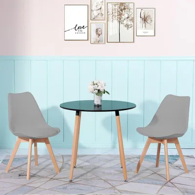 Immagine prodotto di Set da pranzo 3 pezzi: tavolo rotondo (nero) con 2 sedie (grigio/noce)