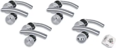 A set of four door handles with their mounting hardware, arranged on a white background.