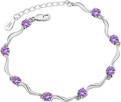 Produktbild von Damen-Armband aus 925er-Sterlingsilber, Kristall-Bambus-Kettenarmband, Modeschmuck-Lila