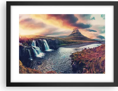 Produktbild von Gerahmtes Poster - Schwarzer Rahmen - Wasserfall Himmel Berg - 40x30 cm - Wand Bild - Wanddeko - Wandbilder - Kunstposter - Wandposter - Bilderrahmen - Bilder - Kunstdruck - P2BAA40x30-5111