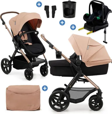 Image de Kinderkraft MOOV 2 - Poussette 4 en 1 - Avec baignoire bébé, poussette et siège enfant MINK PRO i-Size - Grandes roues increvables - UPF50+ - Jusqu'à 27 kg - Beige