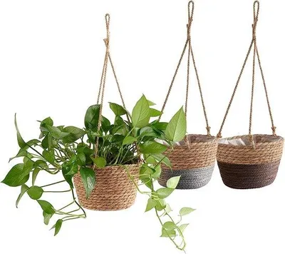 Productafbeelding van Drie bloemenmanden, plantenstandaards, bloempotten, zeegras, bloembakken voor vetplanten, cactussen, kruidenplanten voor binnen en buiten, tuinbakken
