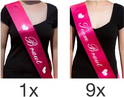 Produktbild von Oblique Unique Schärpe Braut + Team Braut Set JGA Hen Party Bride to be pink