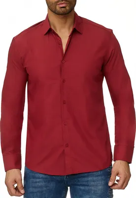Produktbild von Reslad Herren Hemd Kentkragen Unicolor Langarmhemd RS-7002 Bordeaux 2XL