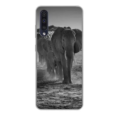 Produktbild von MuchoWow® Handyhülle Schutzhülle Hülle für Samsung Galaxy A50 Elefant - Einfarbig - Tiere - Schwarz - Weiß Silikon Softcase Handy Hülle - Mobiltelefonhülle