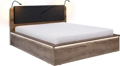 Produktbild von Furmeb24 - DENVER 160x200 cm - LED ,Schlafzimmerbett mit Leselampe , Ehebett in Holzoptik (Eiche Wei / Graphit) - Inclusive Matraze