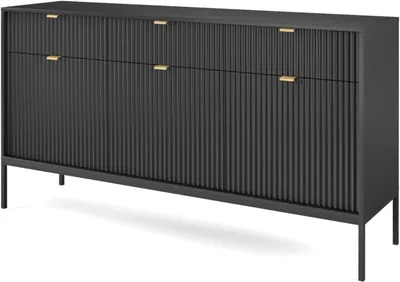 Produktbild von Easy4You Kommode N1 Schwarz Matt 154x83x40 cm (B x H x T) mit 3 Schubladen und 3 Türen Sideboard Ideal für Wohnzimmer, Schlafzimmer Moderne Elegante Schubladenschrank mit Schwarzer Metallfuß