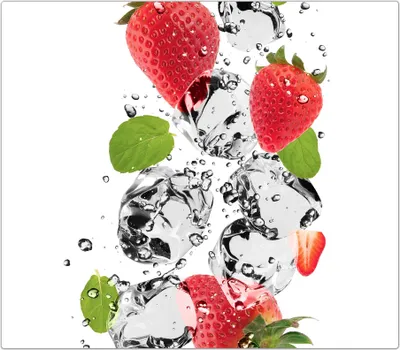 Produktbild von Spritzschutz Herdabdeckplatte Schneidebrett aus Glas Erdbeeren auf Wassersplash 1-Teilig (60x52cm)