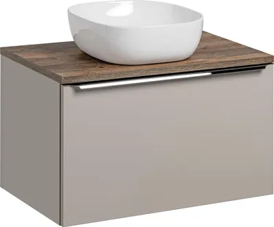 Produktbild von Badezimmerschrank 80 Cm Mit Waschbecken Arbeitsplatte Eiche Grau Moderner Stil