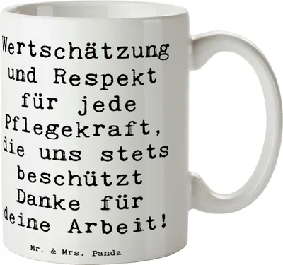 Produktbild von Mr. & Mrs. Panda Teetasse Spruch Pflegekraft Wertschätzung - Weiß - Geschenk, Helden des Alltags, Danke sagen, Anerkennung, Bedanken, Alltagshelden, Dankeschön, Tasse