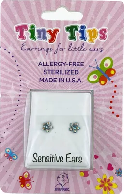 Produktbild von Studex Sensitive Tiny Tips Chirurgenstahl Ohrstecker Blümchen in blau-aurora borealis